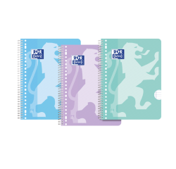 Bloc de cours Oxford School A4+ ligné 23 perf 160 pages 80g pastel assorti 3 pièces