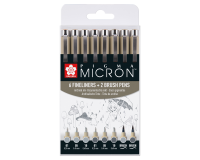 Fineliner et feutre pinceau Sakura Pigma Micron gris froid set 8 pièces assorti