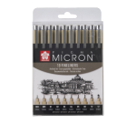 Fineliner Sakura Pigma Micron set à 10 schrijfbreedtes zwart