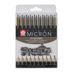 Fineliner Sakura Pigma Micron set à 10 schrijfbreedtes zwart