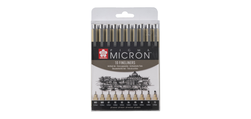 Fineliner Sakura Pigma Micron set à 10 schrijfbreedtes zwart