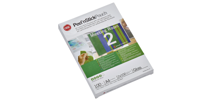 Gbc A4 Adhesive Back Laminating Pouches - 2 x 100 µ - Glossy - Box of 100