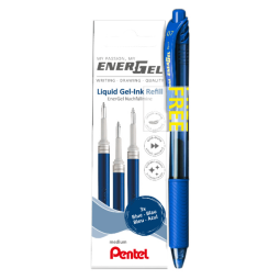 Gelschrijvervulling Pentel LR7 Energel met gratis gelpen medium blauw blister à 3 stuks