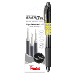 Gelschrijvervulling Pentel LR7 Energel met gratis gelpen medium zwart blister à 3 stuks