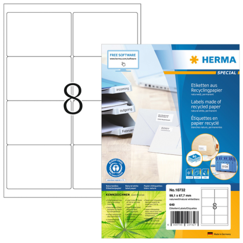 Etiquette HERMA Recycling 10732 99,1x67,7mm blanc 640 pièces