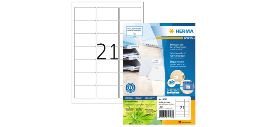 Etiquette HERMA Recycling 10727 63,5x38,1mm blanc 1680 pièces