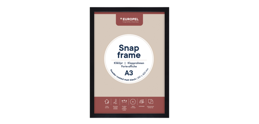 Europel A3 snap frame 25mm matte black