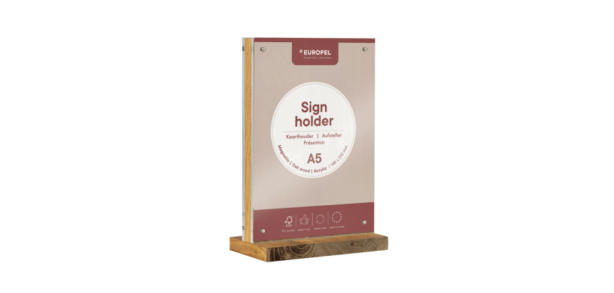 Présentoir de table Europel A5 acryl/bois/aimant