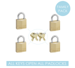 Master Lock Padlock 4 Identical Keys Brass 20mm 4 Pieces