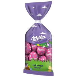 Oeufs de Pâques en chocolat Milka lait biscuit sachet 12/13 pièces