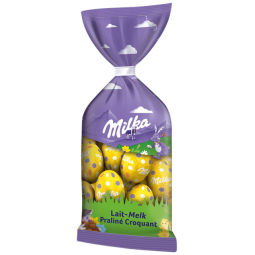 Oeufs de Pâques en chocolat Milka praliné croquant sachet 12/13 pièces