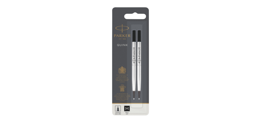 Parker Quink Medium Black Rollerball Refill Blister Pack of 2 Pieces
