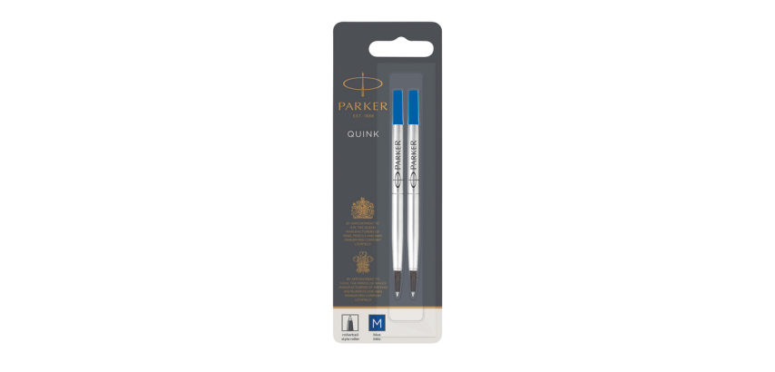 Parker Quink Medium Blue Refill Roller Blister Pack of 2