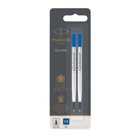 Rollerpenvulling Parker Quink medium blauw blister à 2 stuks