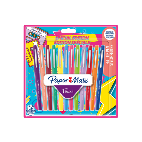 Fineliner Paper Mate Flair Retro Medium assorti blister 12 pièces