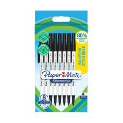 Stylo bille Paper Mate Kilometrico Recycled noir Medium blister 8 pièces