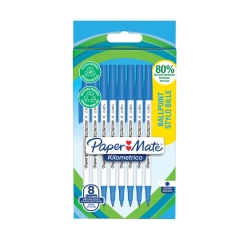 Stylo bille Paper Mate Kilometrico Recycled bleu Medium blister 8 pièces