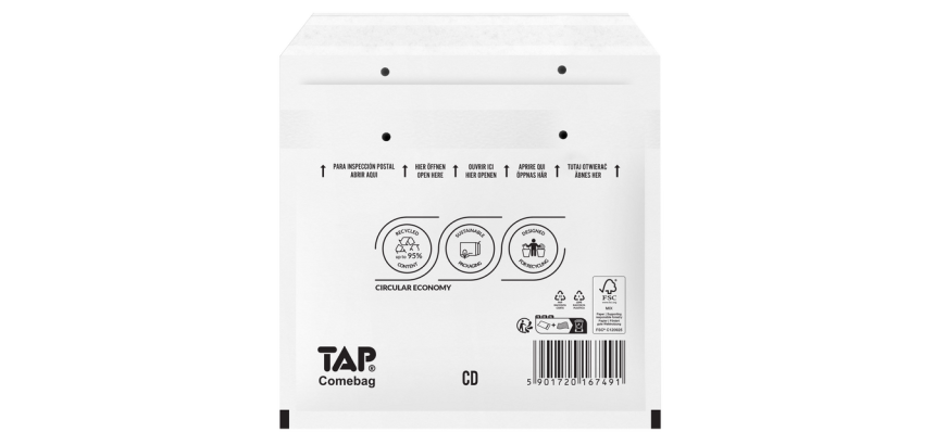 Enveloppe à bulles TAP Comebag pour CD 200x175mm blanc 100 pièces