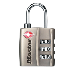 Hangslot Masterlock 3-cijfer combinatie TSA nikkel 30mm