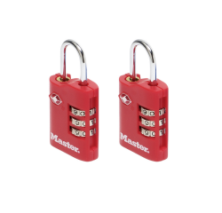Hangslot Masterlock 3-cijfer combi TSA set van 2 sloten assorti in willekeurige kleur 30mm 2 stuks