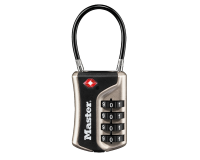 Hangslot Masterlock 4-cijfer combinatie TSA flexibele beugel zwart 35mm