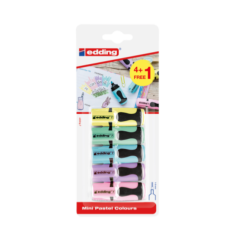 Surligneur edding 7 Mini 1-3mm pastel assorti blister 4+1 pièce gratuite
