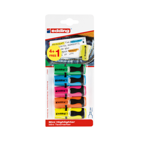 Surligneur edding 7 Mini 1-3mm assorti blister 4+1 gratuit