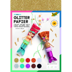 Glitterpapier Folia 1-zijdig 24x34cm 170gr 10 vel assorti