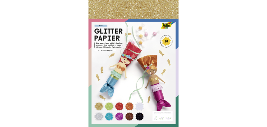 Glitter paper Folia single-sided 24x34cm 170g assorted 10 sheets
