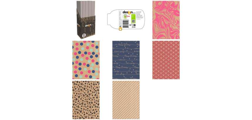 Papier cadeau IG Group Kraft imprimé 200x70cm assorti