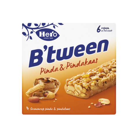 Tussendoortje Hero B'tween pinda&pindakaas 6pack reep 25gr