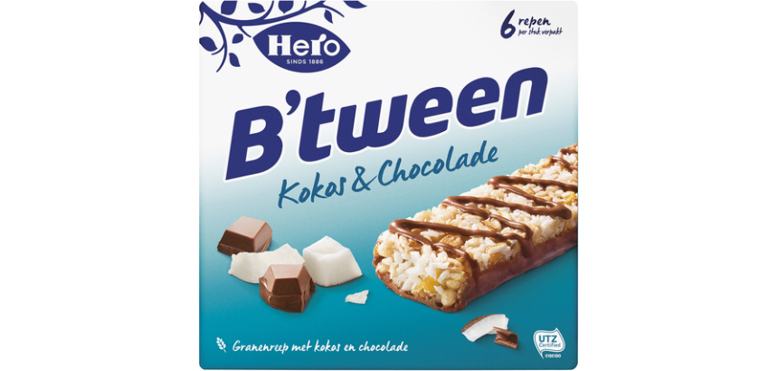 Tussendoortje Hero B'tween kokos chocolade 6pack reep 25gr