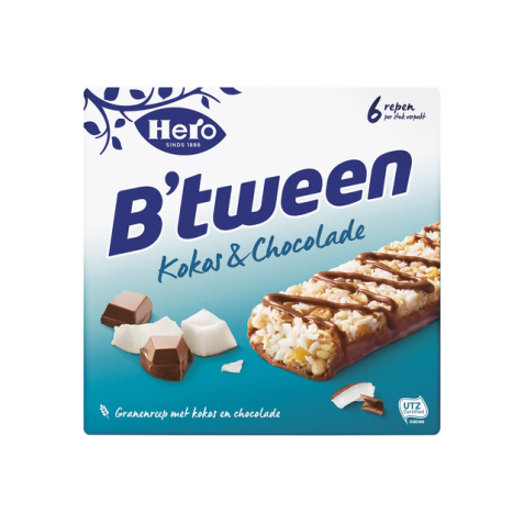 Tussendoortje Hero B'tween kokos chocolade 6pack reep 25gr