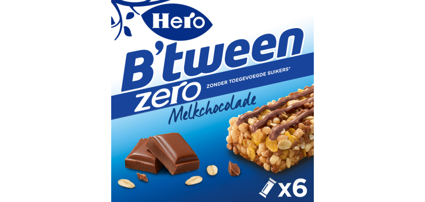 Barre de céréales Hero B'tween chocolat au lait Zero 6 paks barre 25g