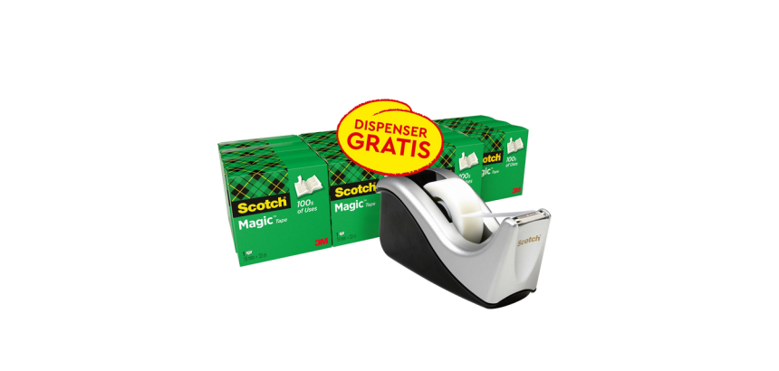 Scotch Magic Tape 819 19mmx33m Matte + Silver Dispenser 16 Rolls