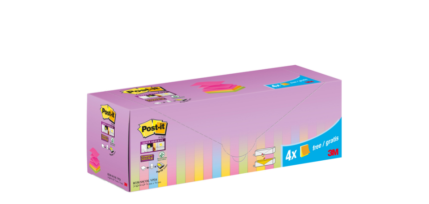 Bloc mémos 3M Post-it Z-Notes R330 Super Sticky 76x76mm 20+4 gratuits