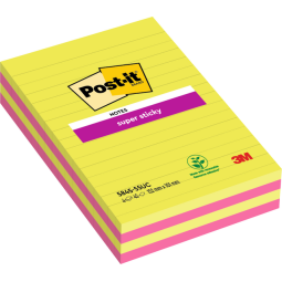 Memoblok 3M Post-it 584 127x203mm Super Sticky lijn assorti kleur