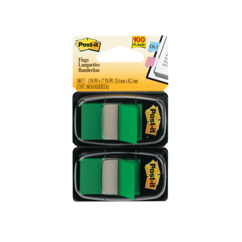 Marque-pages 3M Post-it 680 25,4x43,2mm Duopack vert 100 feuilles