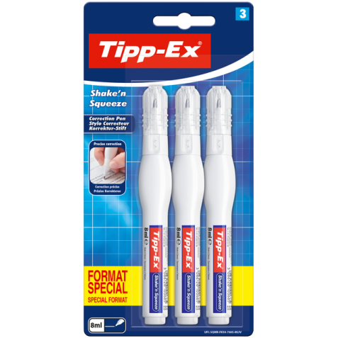 Stylo correcteur Tipp-ex Shake 'n squeeze 8ml blister 3 pièces