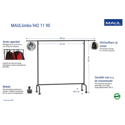 Garderoberek MAUL Limbo 156x127(tot 220)x50cm mobiel (zijarmen)