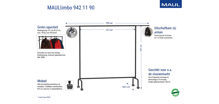 Vestiaire mobile MAULlimbo 156x126(220)x50cm avec bras latéraux