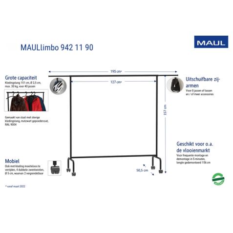 Garderoberek MAUL Limbo 156x127(tot 220)x50cm mobiel (zijarmen)