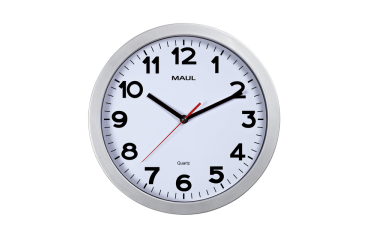 Wandklok MAUL Step Quartz Ø30x5cm kunststof zilver/wit stildraaiend