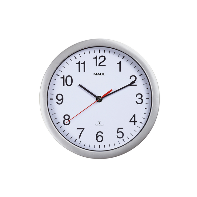 Horloge murale MAULrun Radio-piloté Ø25x5cm plastique argent/blanc