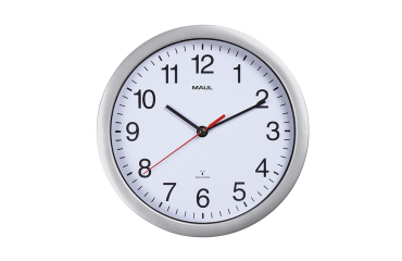 Horloge murale MAULrun Radio-piloté Ø25x5cm plastique argent/blanc