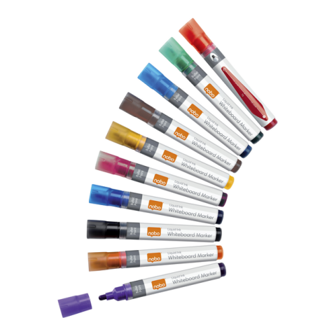 Viltstift Nobo whiteboard Liquid ink rond assorti 3mm 10stuks