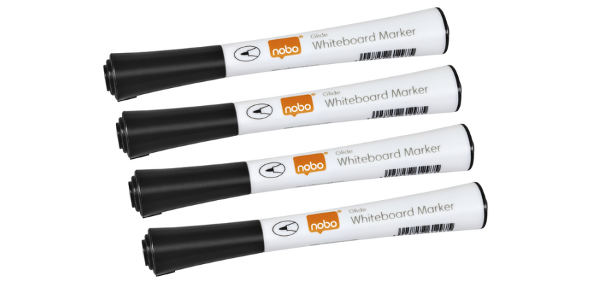 Whiteboardmarker Nobo Glide fijn zwart 1mm 4stuks