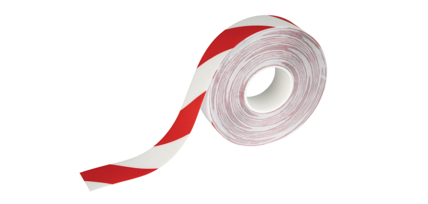 Ruban de marquage sol DURALINE 50mmx30m rouge-blanc