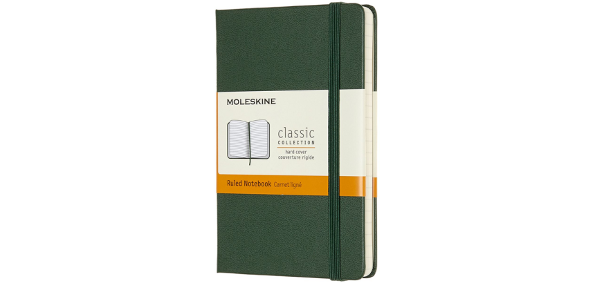 Carnet Moleskine Pocket 90x140mm ligné couverture rigide vert myrte