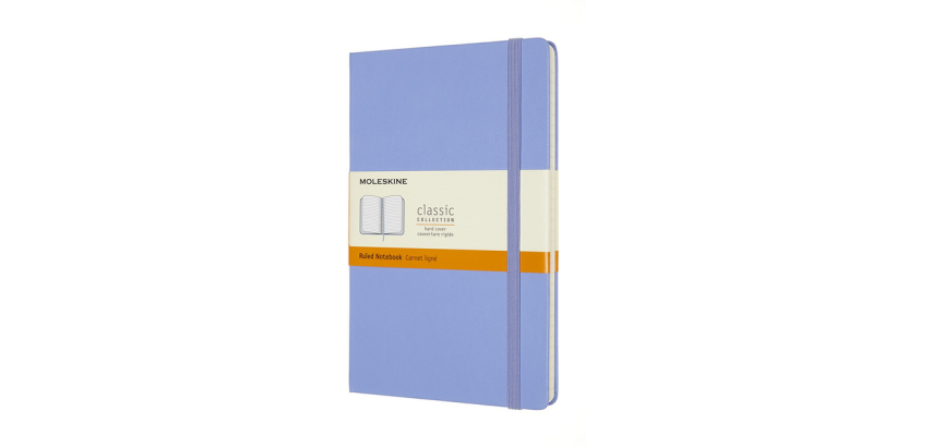 Carnet Moleskine large 130x210mm ligné couverture rigide bleu hortensia